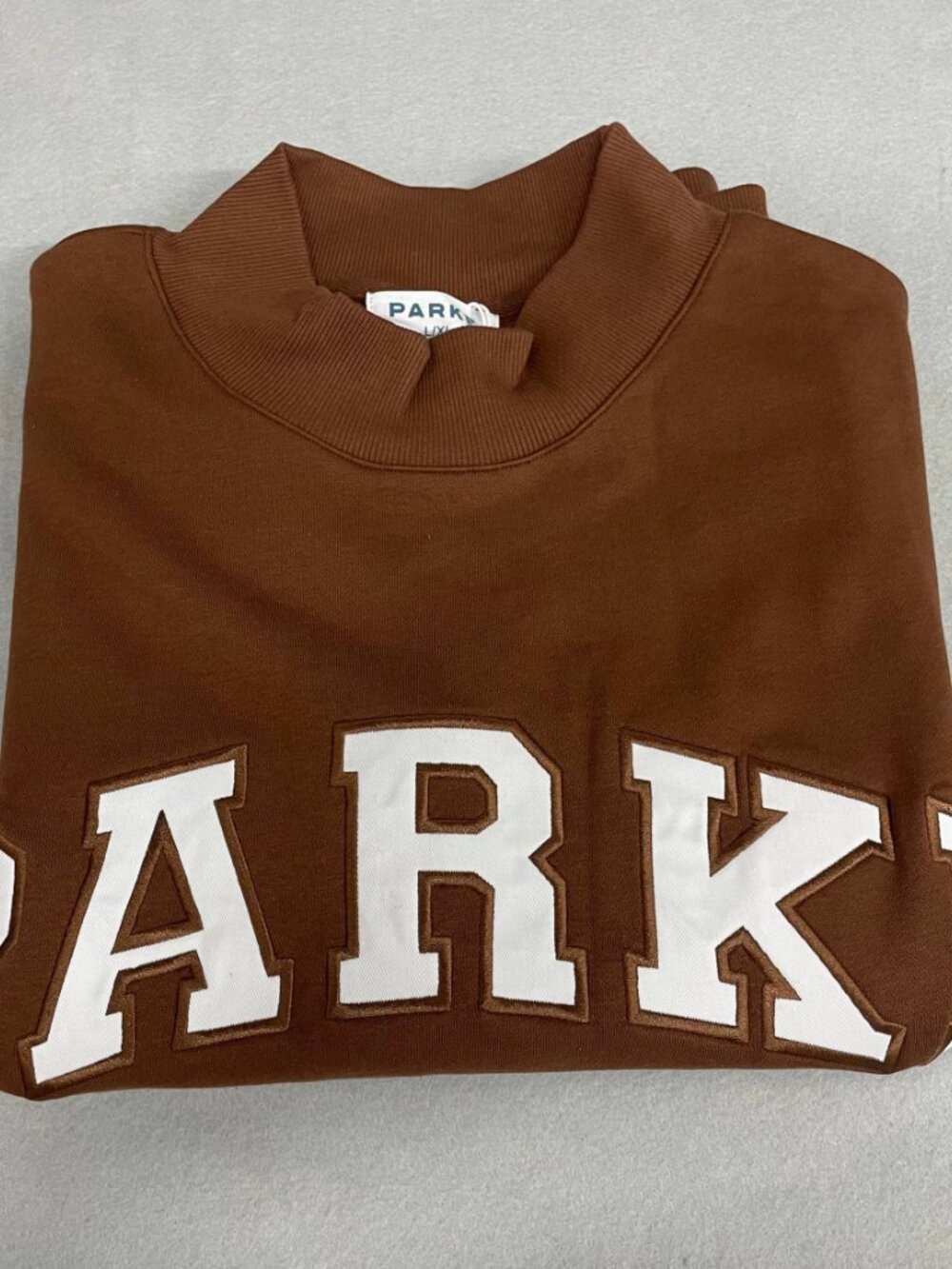 Parke Brown White Varsity Mock Neck Sweatshirt - Picture 3 of 8